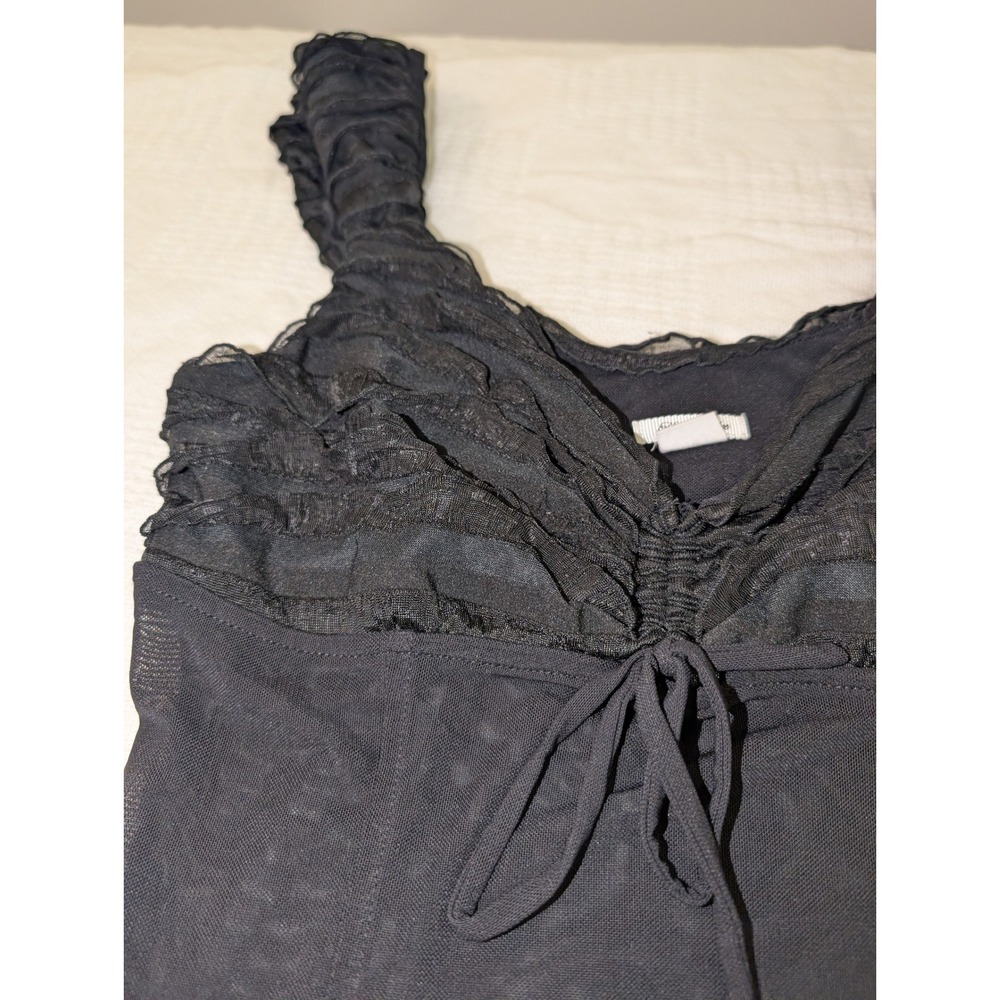 Kimchi Blue Black Sheer Mesh Ruffle Tank Top Women's M/L Ruched Tie Front - Picture 2 of 6